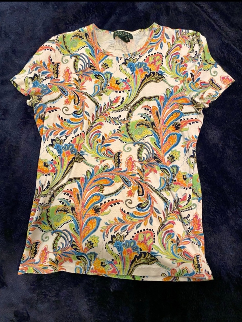 Ralph Lauren White Multicolor Paisley Short Sleeve Top